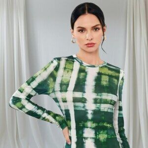 SHIEN Green/White Tye Dye BodyCon Dress/NEW